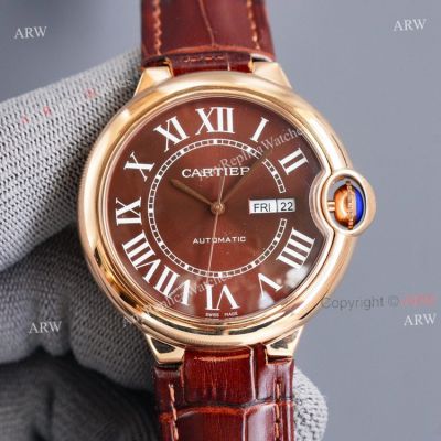 Brown Face Cartier Ballon Bleu 42mm Replica Watch Brown Leather Strap